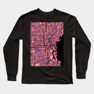 Milwaukee Map Pattern in Purple & Pink Long Sleeve T-Shirt